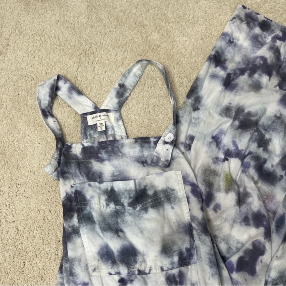 New Anthropologie Cloth & Stone Blue Gray Shibori Tie Dye Overalls Jumpsuit M - Picture 5 of 7
